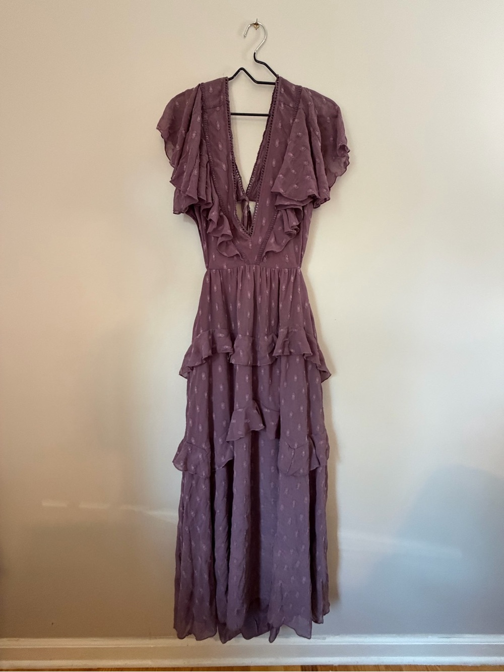 ASOS DESIGN size 14 mauve Ruffle Tiered Maxi Dress - Picture 3 of 7